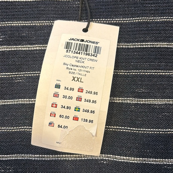Men’s Jack & Jones Jcolope knit crew neck. Navy and white stripe. Xxl. NWT - Picture 3 of 10